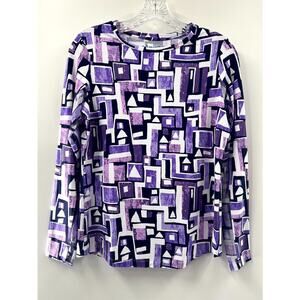 Ibkul Women's Multicolor Abstract Round Neck Long Sleeve Workout Tee Size Small